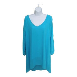 High-Low  Blue Tunic Top Blue Lightweight Open Sleeve M
